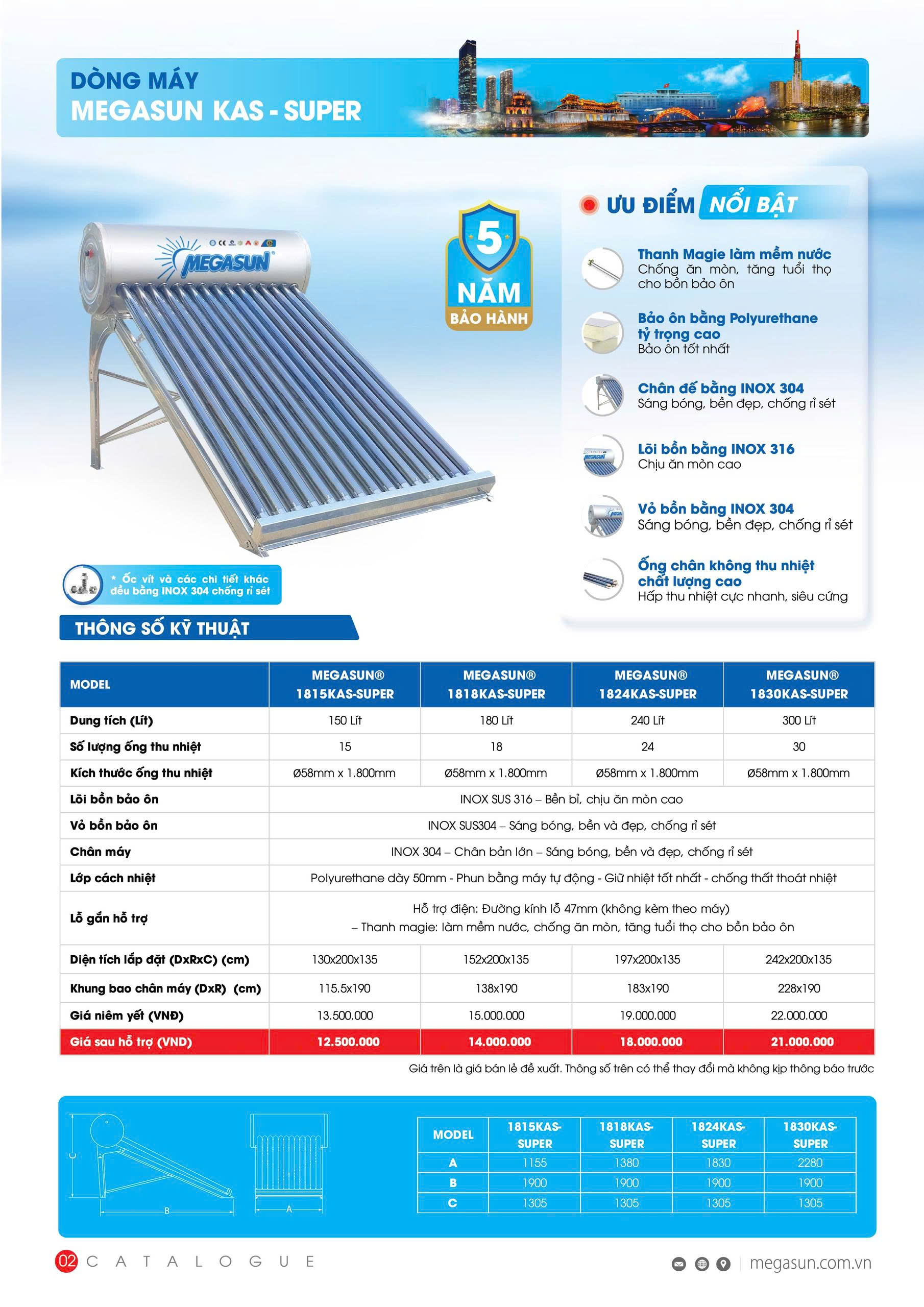 Máy nước nóng NLMT Megasun dòng KAS-SUPER - Ảnh 5
