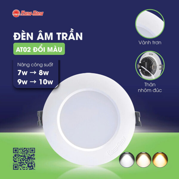 Đèn LED âm trần Downlight đổi màu AT02 ĐM