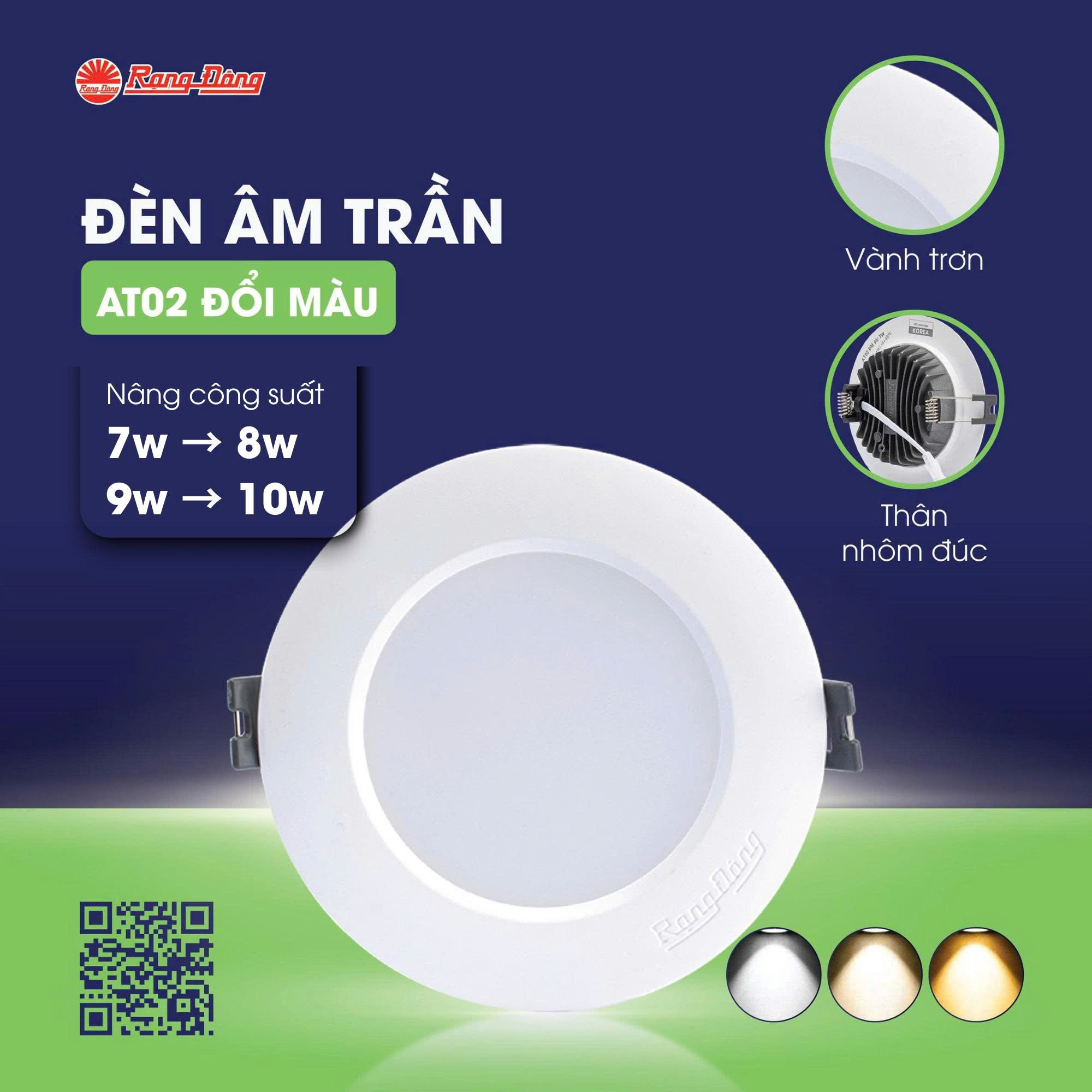 Đèn LED âm trần Downlight đổi màu AT02 ĐM