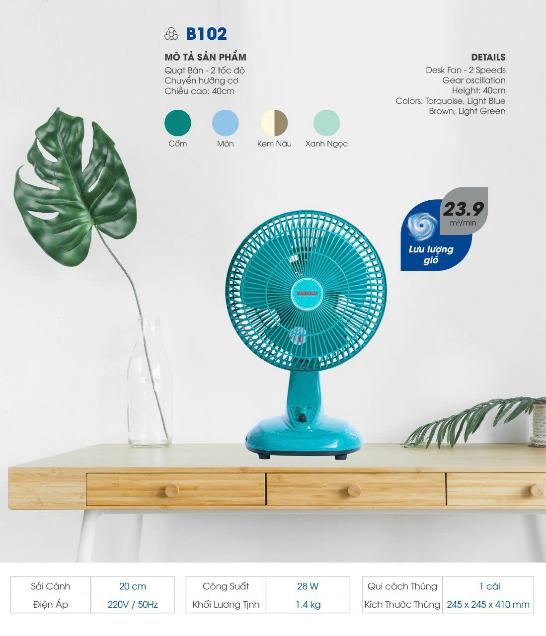Quạt Bàn Senko B2 Mini B102