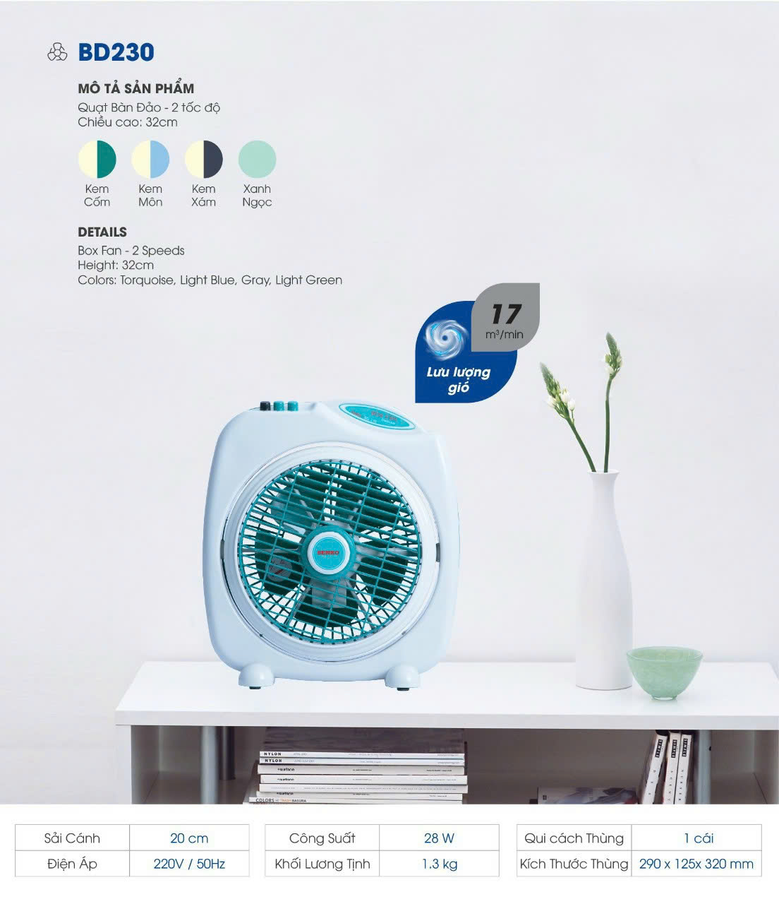 Quạt Bàn Đảo 2 Tấc Senko BD230
