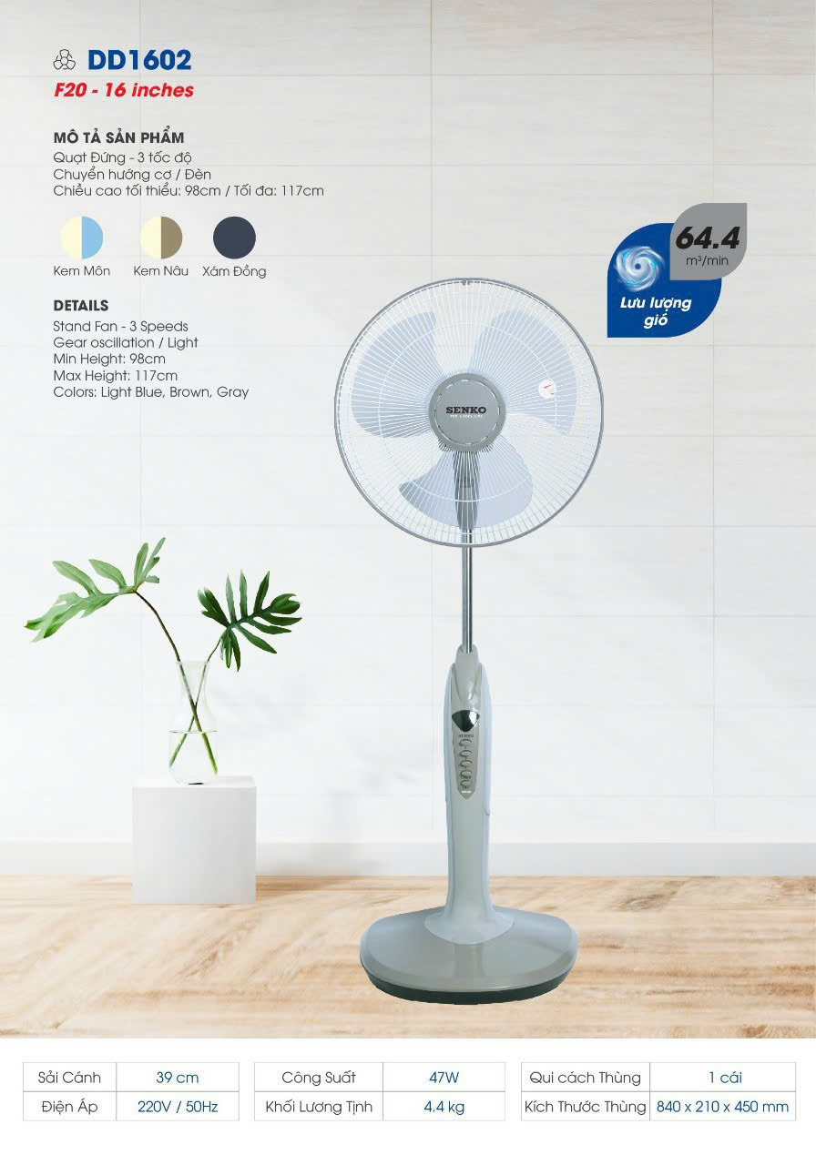 Quạt Đứng Có Đèn Senko DD1602