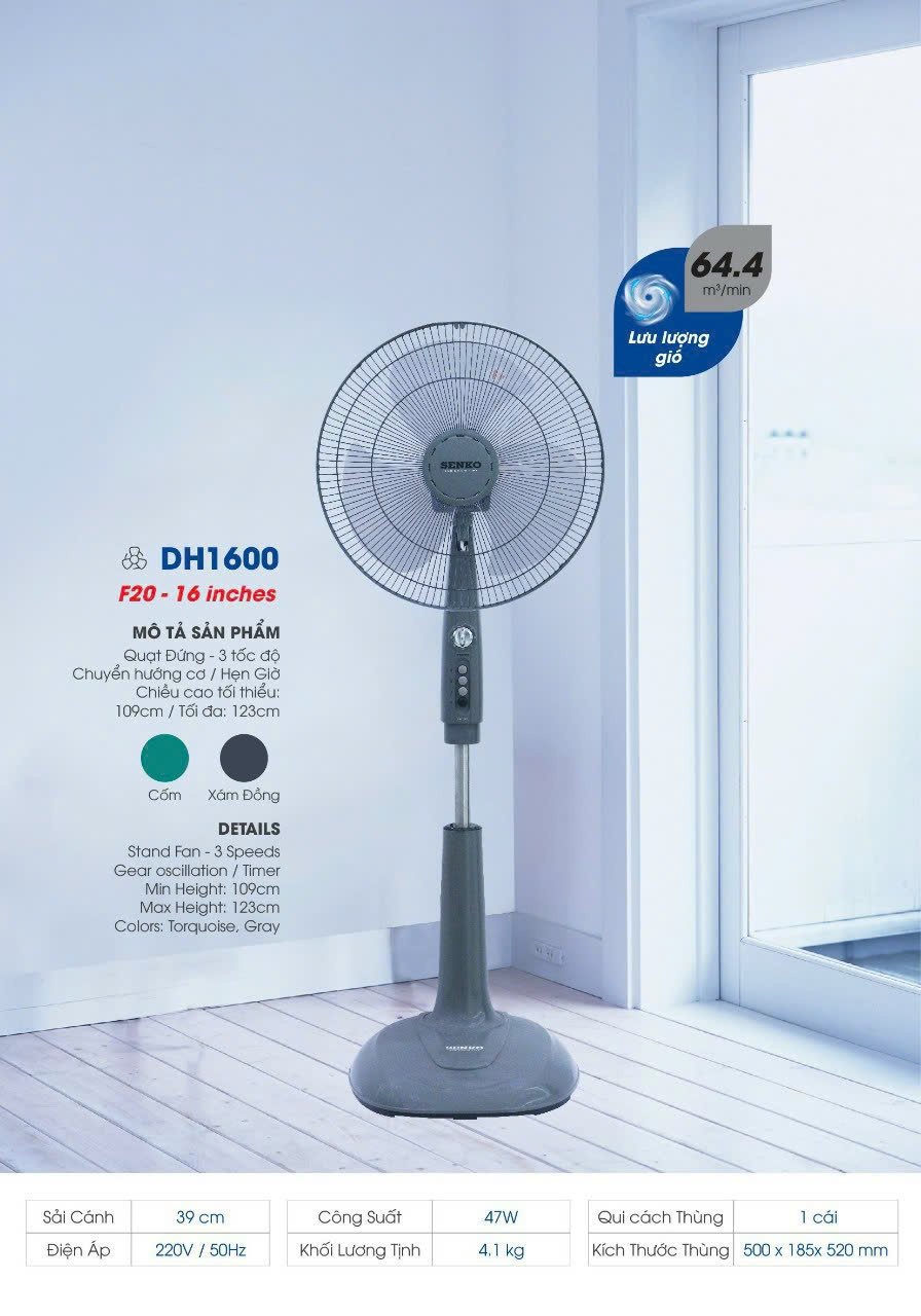 Quạt Đứng Hẹn Giờ Senko DH1600