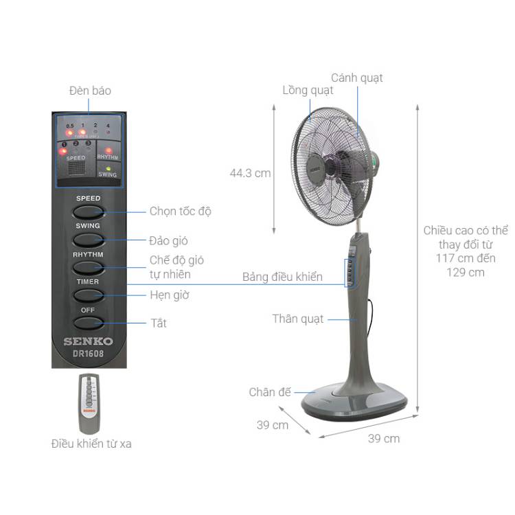 Quạt Đứng Điều Khiển Từ Xa Senko DR1608 - Ảnh 4