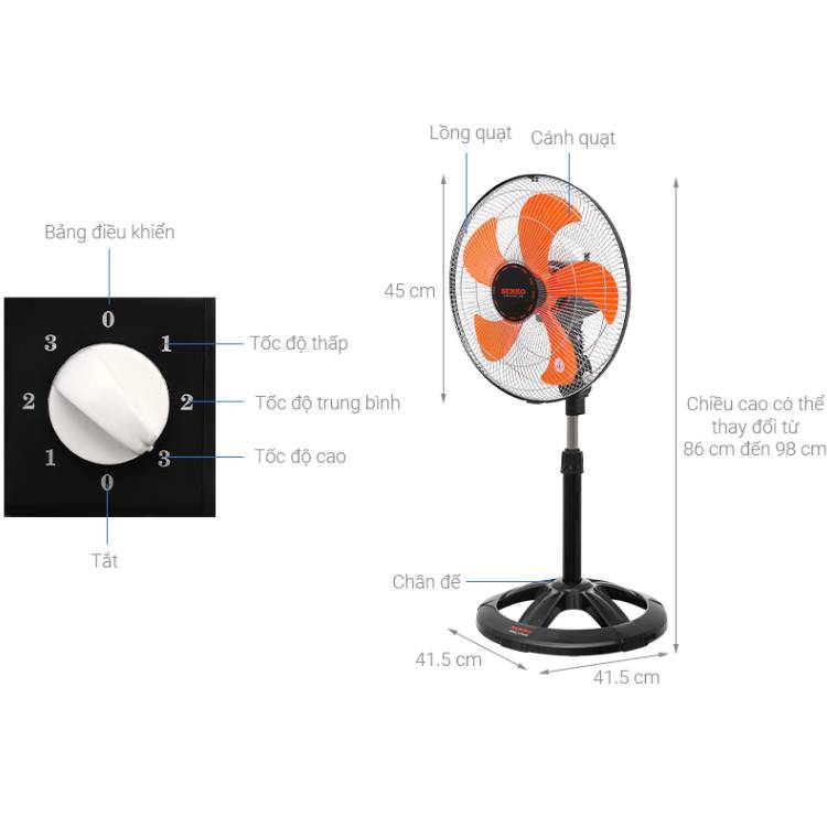 Quạt Lỡ Thân Sắt Lồng Mạ Crom Senko LTS1632 - Ảnh 4