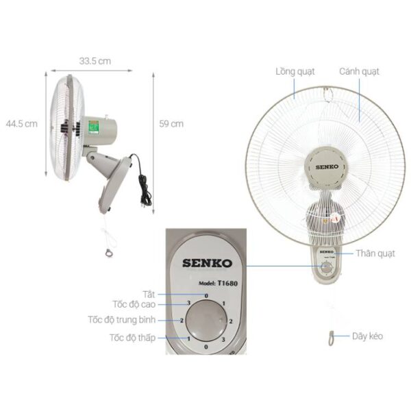 Quạt Treo Tường 1 Dây Senko T1680 - Ảnh 5