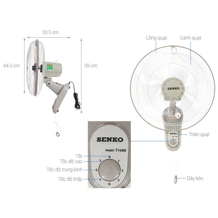Quạt Treo Tường 1 Dây Senko T1680 - Ảnh 5