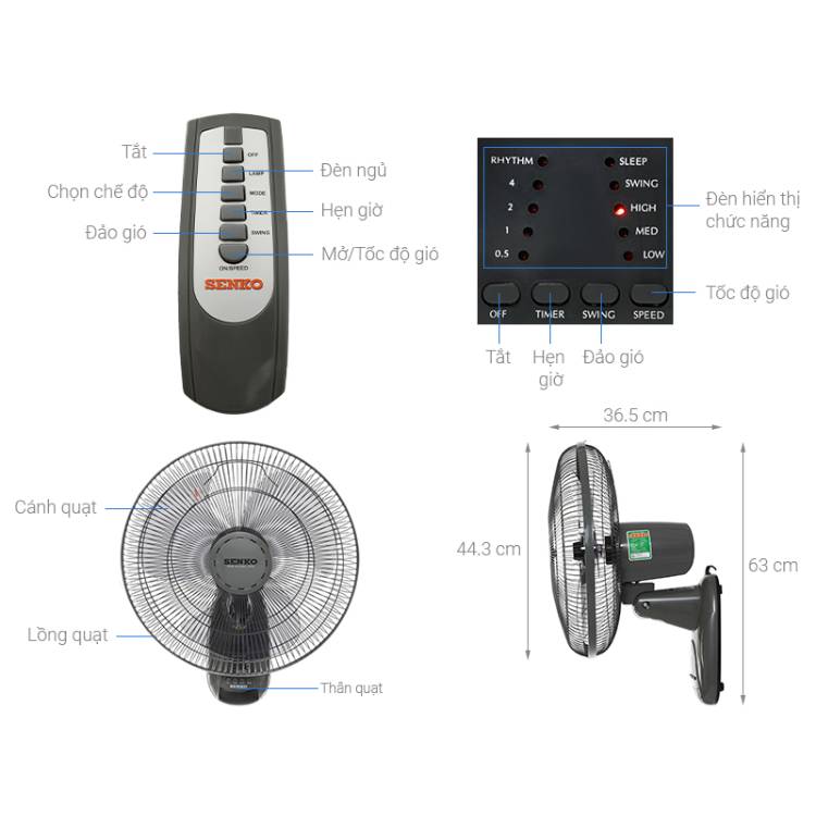Quạt Treo Tường Điều Khiển Từ Xa Senko TR1628 - Ảnh 4