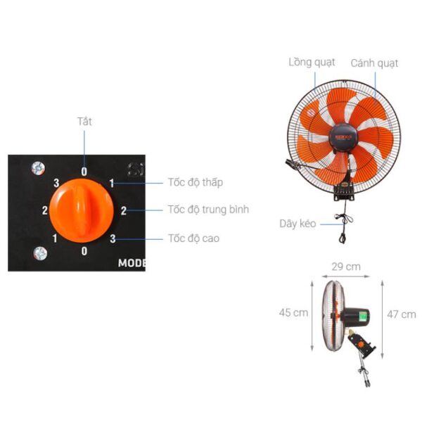 Quạt Treo Tường Hai Dây (Chuyển Hướng Điện) Senko TC1622 - Ảnh 3